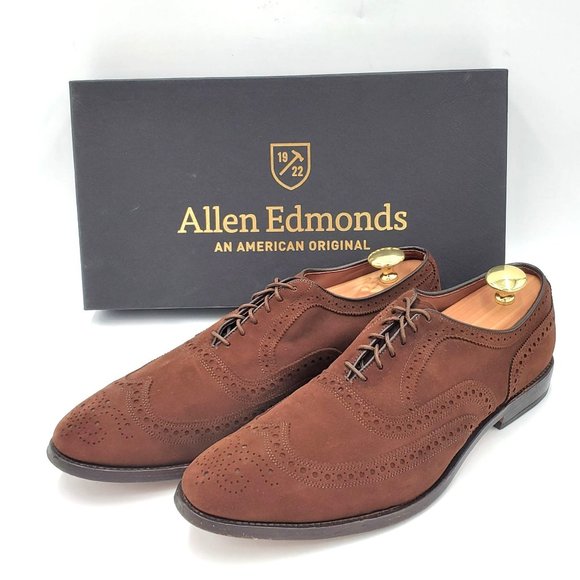 Allen Edmonds "McAllister" Mens 13 Brown Suede Leather Dress Shoe Wingtip Oxford - Picture 5 of 16